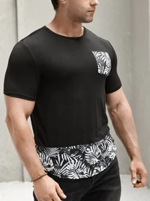 Manfinity Men Tropical Print Pocket Patched Tee - Black - View 6