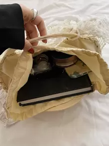 Minimalist Bow Decor Straw Bag - Beige - View 5