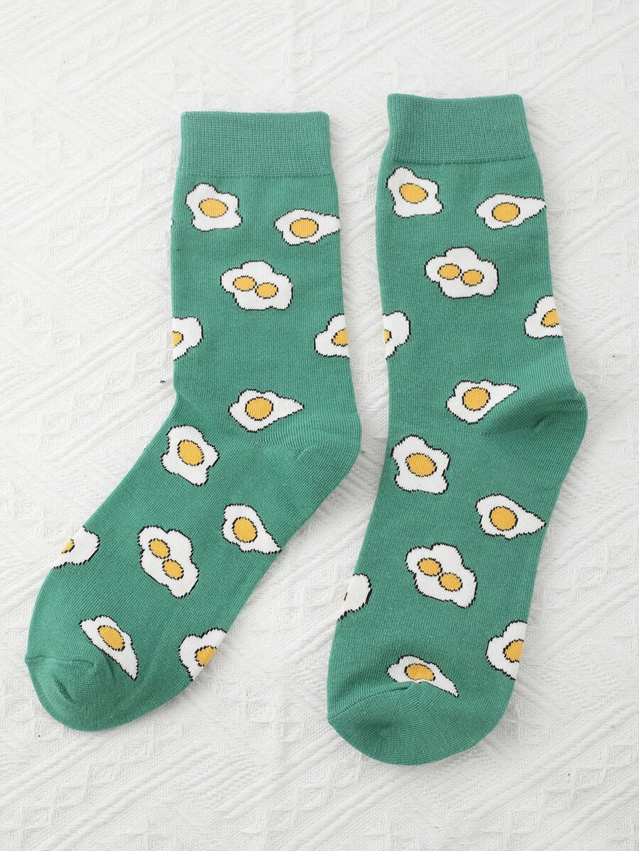 Men Fried Egg Pattern Crew Socks - Multicolor - View 1