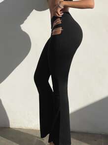 SHEIN SXY Summer Sexy Music Festival Cut Out Rhinestone Detail Flare Leg Pants