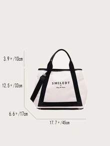 Letter Graphic Contrast Binding Shoulder Tote Bag - White - View 4