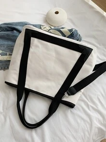 Letter Graphic Contrast Binding Shoulder Tote Bag - White - View 6