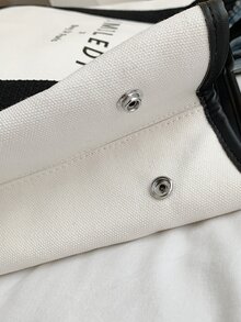 Letter Graphic Contrast Binding Shoulder Tote Bag - White - View 7