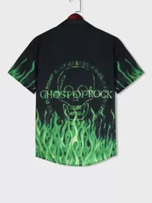 ROMWE MEN Guys Fire & Letter Graphic Shirt - Multicolor - View 1