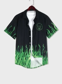 ROMWE MEN Guys Fire & Letter Graphic Shirt - Multicolor - View 2