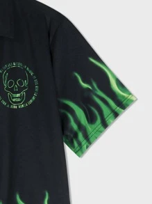 ROMWE MEN Guys Fire & Letter Graphic Shirt - Multicolor - View 4