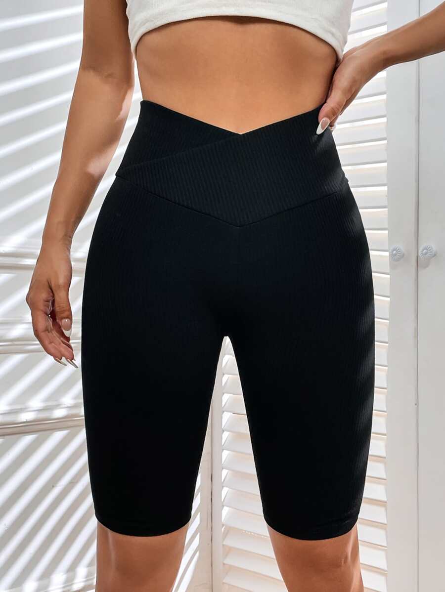 SHEIN EZwear 素色條紋針織騎行褲