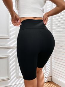 SHEIN EZwear 素色條紋針織騎行褲