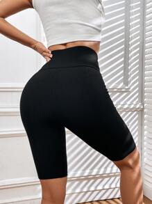 SHEIN EZwear 素色條紋針織騎行褲