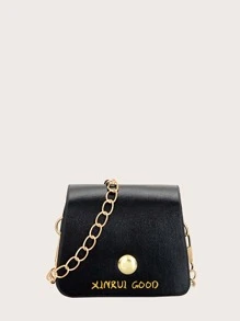 Geantă pătrată cu lant cu clapetă cu litere grafice pentru fete