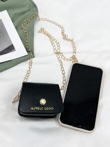 Geantă pătrată cu lant cu clapetă cu litere grafice pentru fete