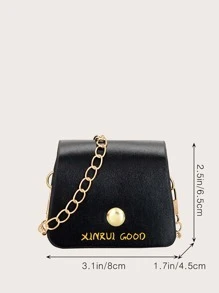 Geantă pătrată cu lant cu clapetă cu litere grafice pentru fete