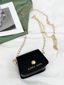 Geantă pătrată cu lant cu clapetă cu litere grafice pentru fete