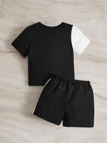 SHEIN Leap Crew Đứa bé trai Đồ họa Chữ cái Khối màu Áo thun & quần đùi - Nhiều màu - Xem 2