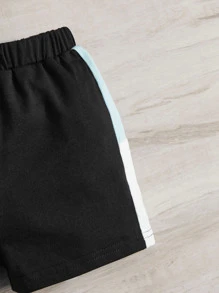 SHEIN Leap Crew Đứa bé trai Đồ họa Chữ cái Khối màu Áo thun & quần đùi - Nhiều màu - Xem 3