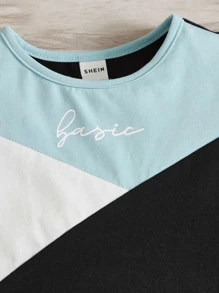 SHEIN Leap Crew Đứa bé trai Đồ họa Chữ cái Khối màu Áo thun & quần đùi - Nhiều màu - Xem 4