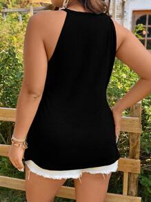 Calvaya Áo hai dây Plus Size Cắt ra màu trơn Giải trí - màu đen - Xem 2