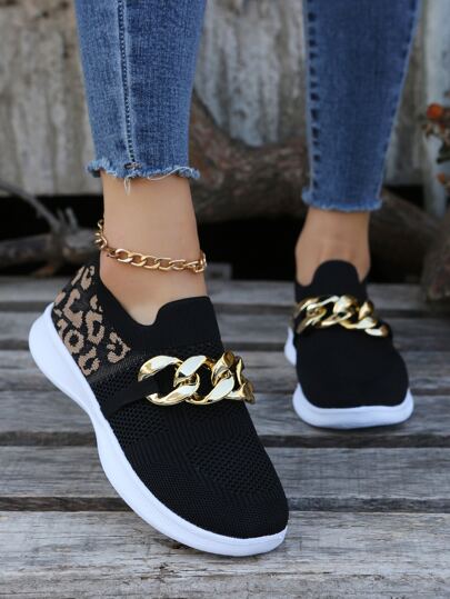 Fall/Winter Women's Chain Decor Casual Shoes/Mesh Breathable Ladies' Athletic Sneakers/Fashionable Casual Outdoor Women's Shoes/Comfortable Women's Running Shoes/Collegiate Style Sports Shoes