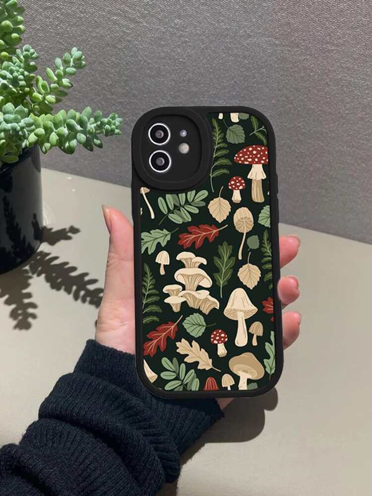 1pc Mushroom & Leaf Pattern Silicone Phone Case