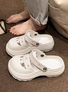 Preppy White Vented Clogs For Women, Hollow Out Two Way Wear EVA Clogs - White - View 2