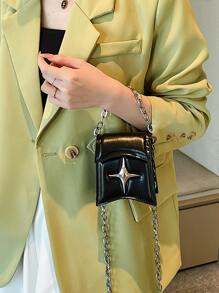 Mini Star Decor Flap Chain Square Bag - Black - View 7