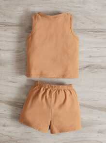 SHEIN Leap Crew Baby Boy Letter Graphic Tank Top & Shorts - Apricot - View 2