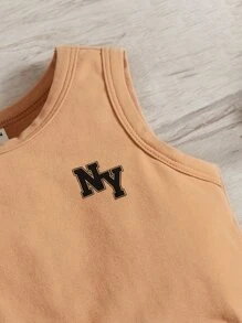 SHEIN Leap Crew Baby Boy Letter Graphic Tank Top & Shorts - Apricot - View 4