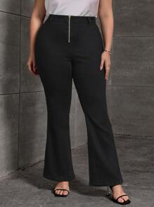 Plus Zip Fly Flare Leg Jeans - Black - View 1