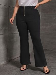 Plus Zip Fly Flare Leg Jeans - Black - View 3