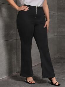 Plus Zip Fly Flare Leg Jeans - Black - View 4