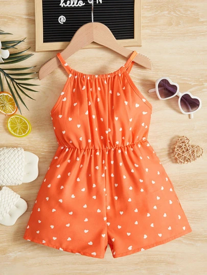 SHEIN Baby Girl Heart Print Cami Romper For Valentine's Day
