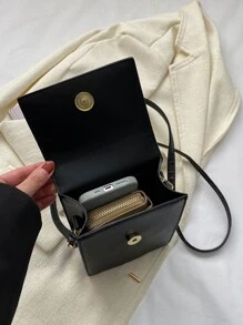 Minimalist Square Bag Flap Mini Phone Pouch Black Mother's Day Gift For Mom Lightweight Fashion White-Collar Workers College Work Business Commute Office For Anniversary For Birthday Gift On Valentine Day Side Bag Phone Purse - Black - View 4