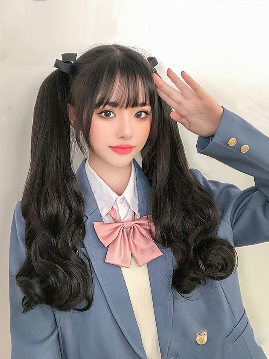 2pcs Long Body Wave Ponytail Synthetic Hair Extension - Black - View 1