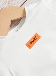 SHEIN Leap Crew 男嬰字母補丁細節T恤和腰部抽繩短褲 - 白色 - 查看 3