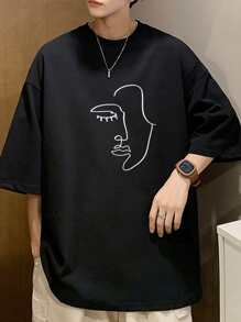 Claim Dot Loose Fit Men's Figure Graphic Drop Shoulder T-Shirt - Black - View 1