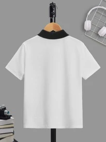 SHEIN Boys Cartoon Graphic Contrast Collar Polo Shirt - White - View 2