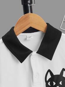 SHEIN Boys Cartoon Graphic Contrast Collar Polo Shirt - White - View 4