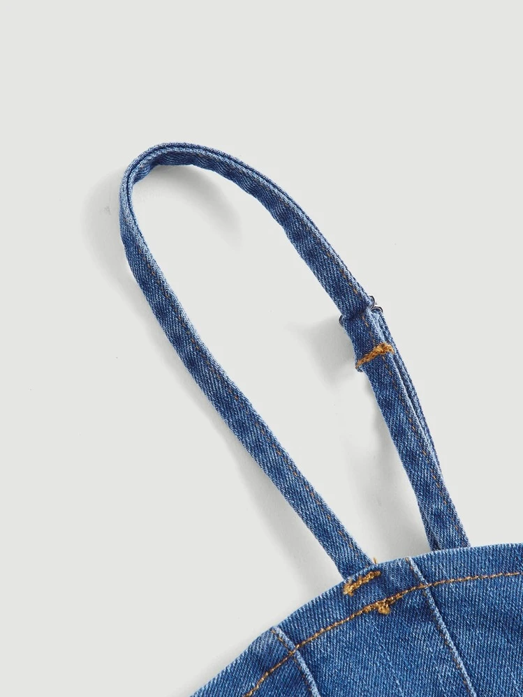 SHEIN MOD רוכסן אסימטרי פשוט קז'ואל חולצות ג'ינס במידות גדולות - כהה שטוף - ראה 3