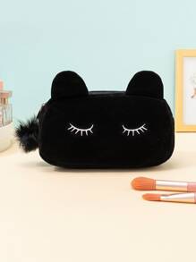 1 件可爱猫耳朵黑色毛绒 Y2K 美学便携式化妆包黑暗外观化妆包女士女孩化妆包化妆袋护肤包盥洗包收纳袋，旅行必需品邮轮必需品宿舍必需品，婚礼伴娘礼物，妈妈礼物，生日礼物，送给朋友和老师的礼物，家居装饰，浴室客厅卧室装饰，浴室收纳盒，珠宝收纳盒，唇油收纳盒，指甲油收纳盒化妆品收纳盒化妆盒