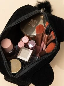 1 件可爱猫耳朵黑色毛绒 Y2K 美学便携式化妆包黑暗外观化妆包女士女孩化妆包化妆袋护肤包盥洗包收纳袋，旅行必需品邮轮必需品宿舍必需品，婚礼伴娘礼物，妈妈礼物，生日礼物，送给朋友和老师的礼物，家居装饰，浴室客厅卧室装饰，浴室收纳盒，珠宝收纳盒，唇油收纳盒，指甲油收纳盒化妆品收纳盒化妆盒