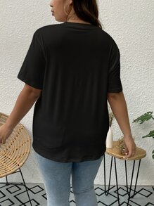SHEIN LUNE Áo thun Plus size Nhiệt đới Slogan Giải trí - màu đen - Xem 2