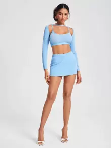 Renzi Designer Solid Crop Cami Knit Top With Bolero, Women Top, For Holiday, Vacation, Going Out, Festival, Ibiza Fits