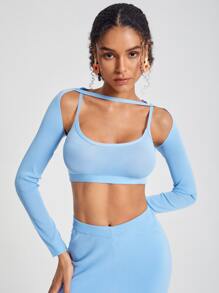 Renzi Designer Solid Crop Cami Knit Top With Bolero, Women Top, For Holiday, Vacation, Going Out, Festival, Ibiza Fits
