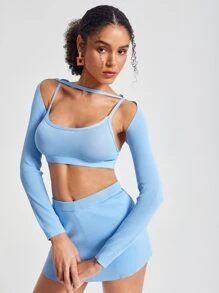 Renzi Designer Solid Crop Cami Knit Top With Bolero, Women Top, For Holiday, Vacation, Going Out, Festival, Ibiza Fits