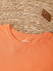 SHEIN LUNE Libro con con estampado floral Camiseta - Naranja - Ver 3