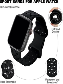 Correa de reloj de silicona transpirable compatible con Apple Watch - Negro - Ver 3