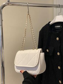 Bolsa cuadrada guateado con solapa con cadena - Blanco - Ver 1