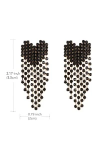 Rhinestone Tassel Drop Earrings - Black - View 3