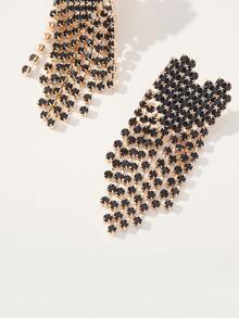 Rhinestone Tassel Drop Earrings - Black - View 5