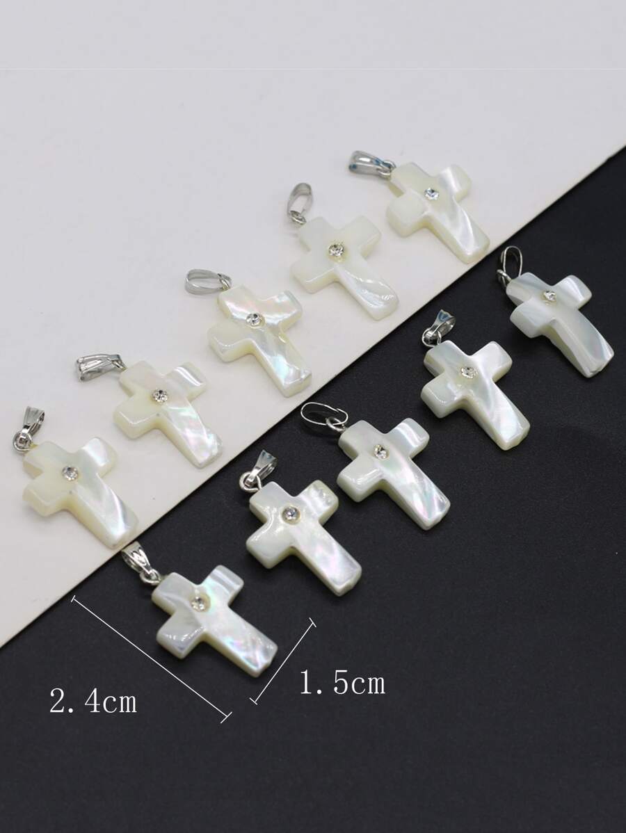 10入組/套自然淡水珍珠時尚水鑽裝飾十字架設計DIY吊墜適合女士DIY首飾製作 - 白色 - 查看 1
